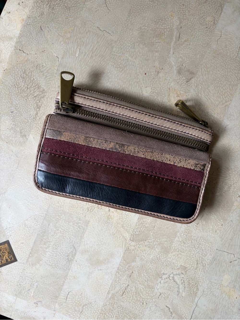 Fossil Multicolor Leather Zip Card Wallet